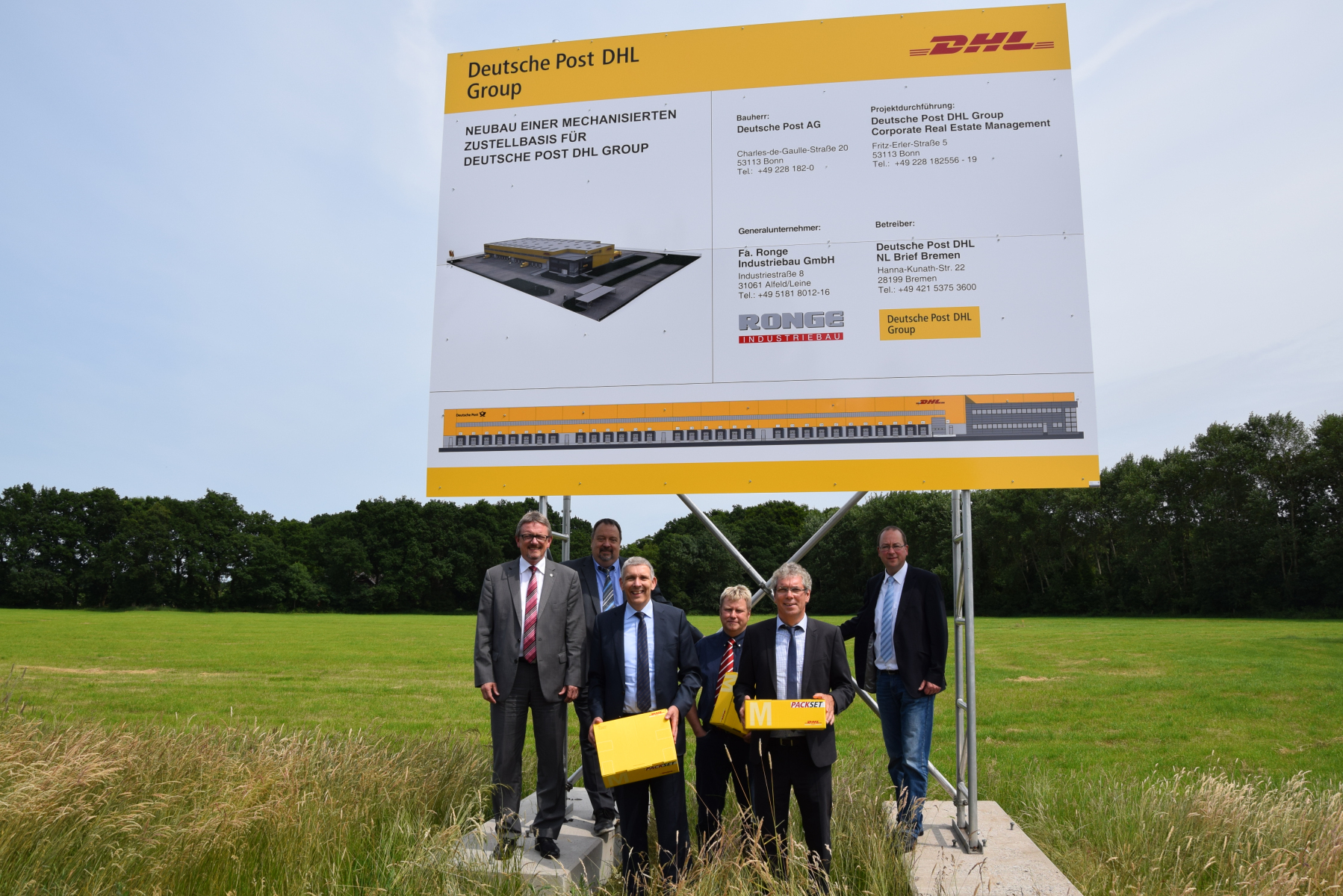 Start Bauvorhaben DHL (2017) mit BGM Torsten Rohde sowie Vertretern Wirtschaftsförderung und DHL